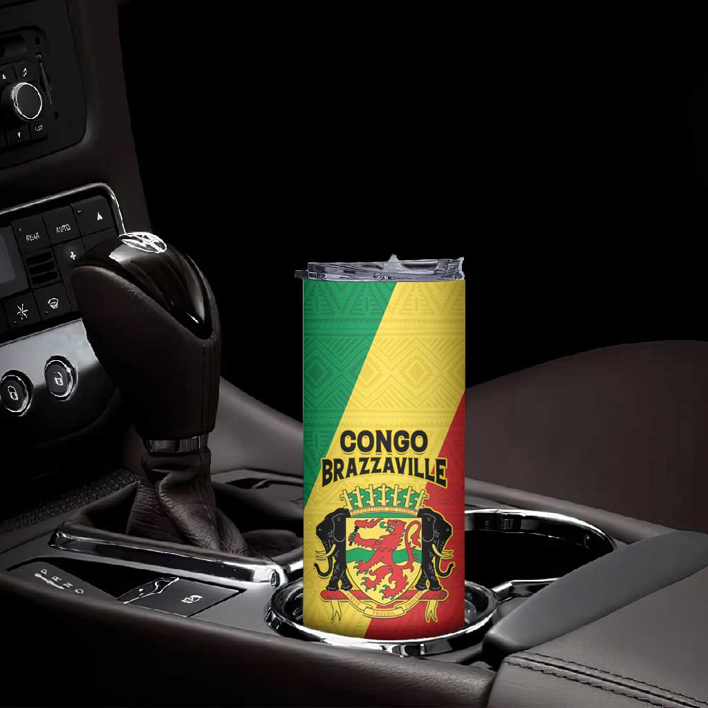 Personalized Republique du Congo Skinny Tumbler Coat Of Arms African Pattern - African Pride