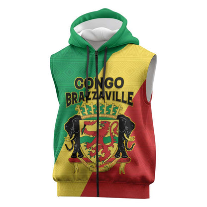 Personalized Republique du Congo Sleeveless Zip Hoodie Coat Of Arms African Pattern - African Pride