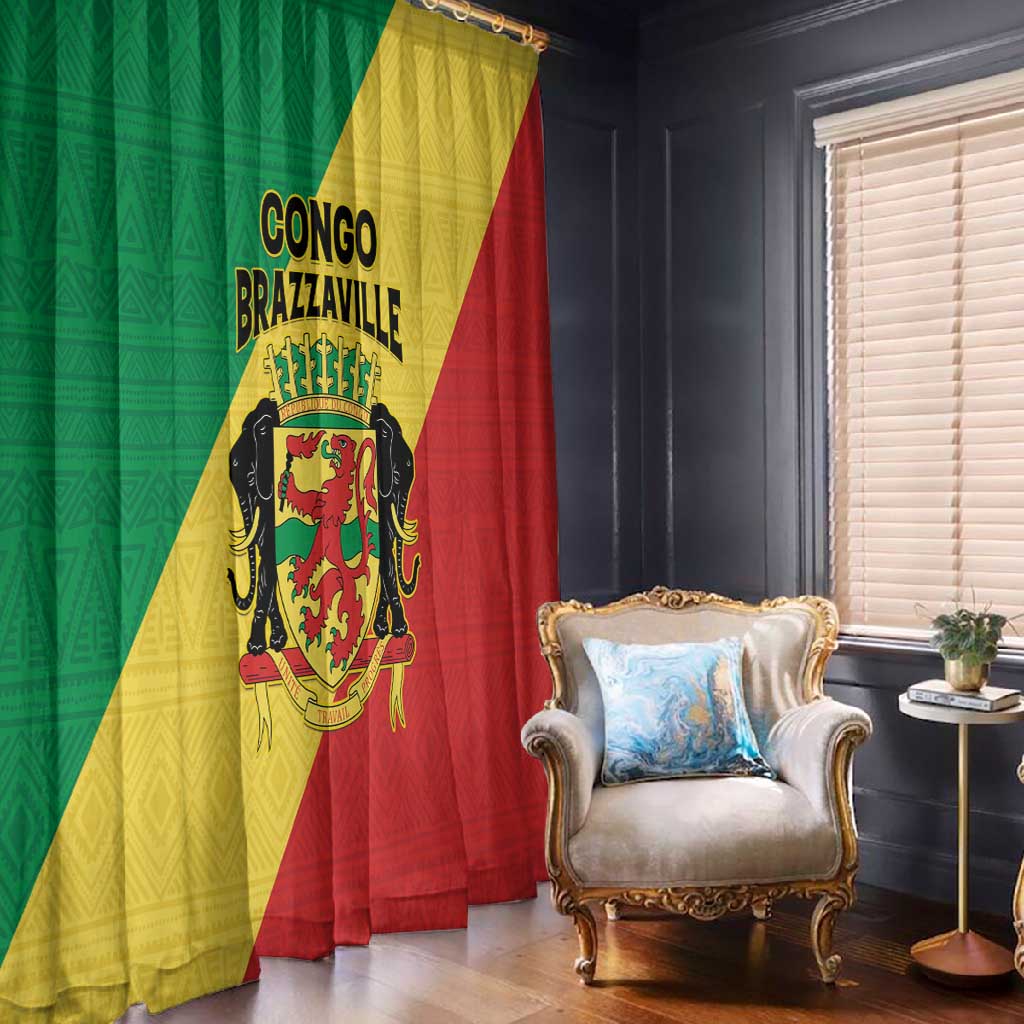 Republique du Congo Window Curtain Coat Of Arms African Pattern - African Pride