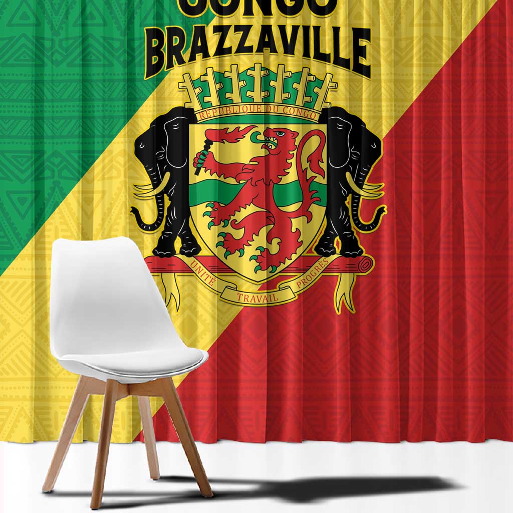 Republique du Congo Window Curtain Coat Of Arms African Pattern - African Pride