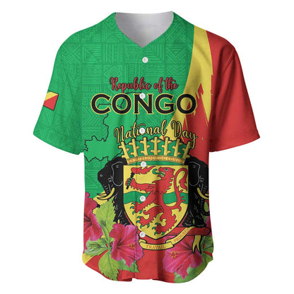 Personalized Congo-Brazzaville National Day Baseball Jersey Coat Of Arms With Map - African Pride