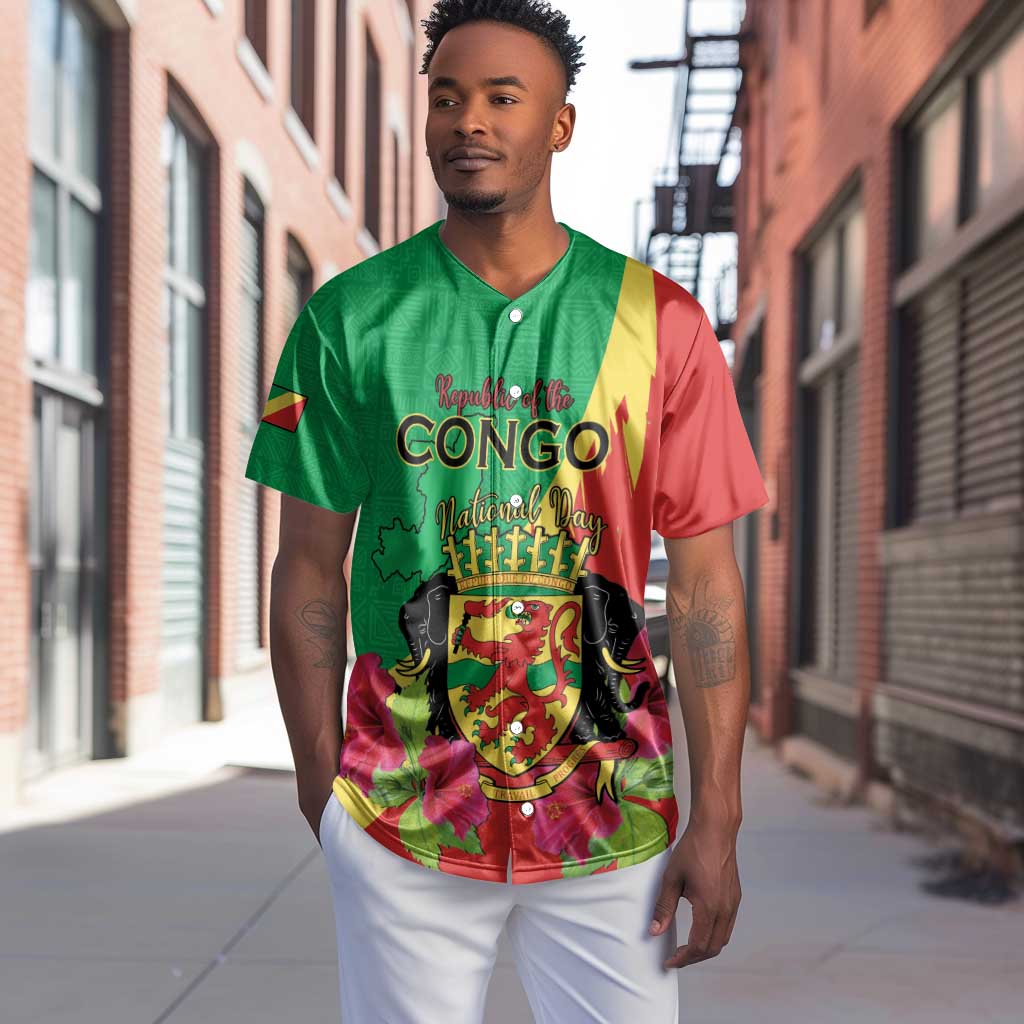Personalized Congo-Brazzaville National Day Baseball Jersey Coat Of Arms With Map - African Pride