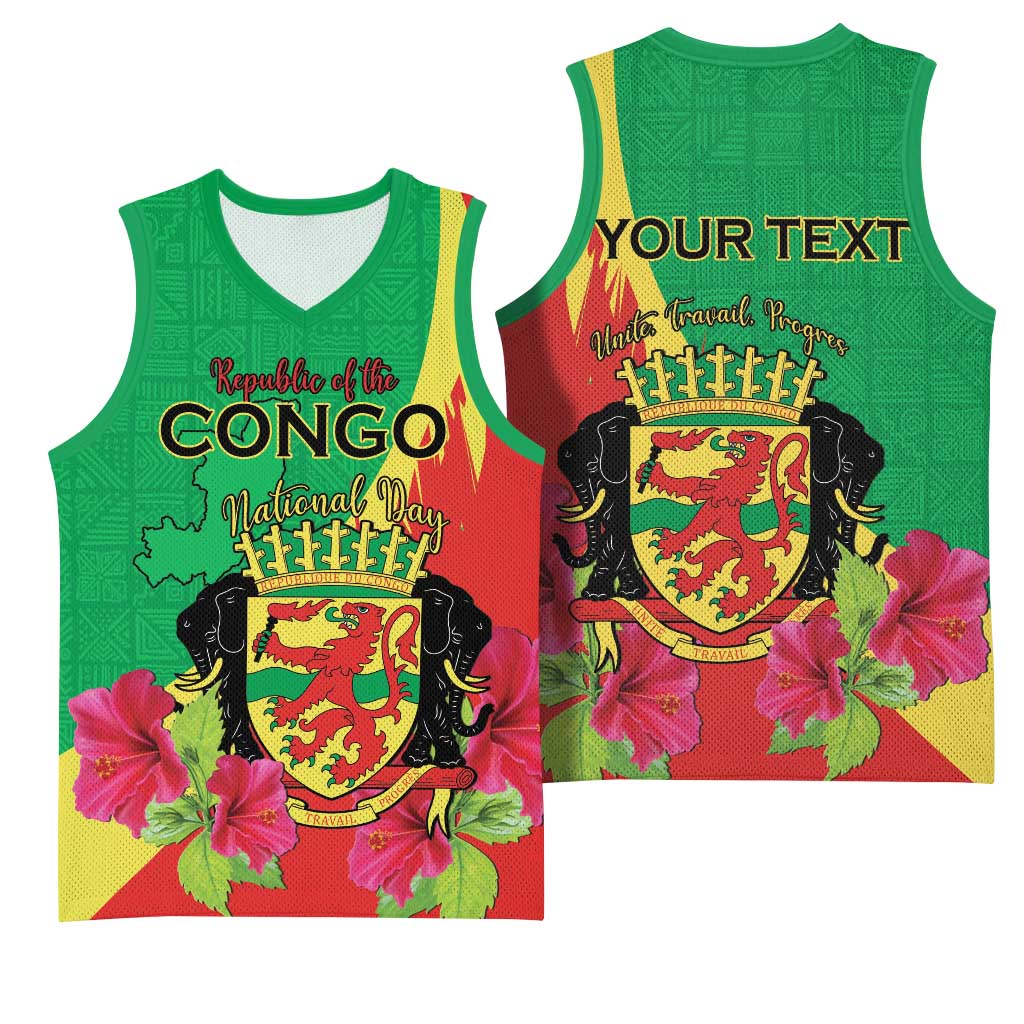 Personalized Congo-Brazzaville National Day Basketball Jersey Coat Of Arms With Map LT15