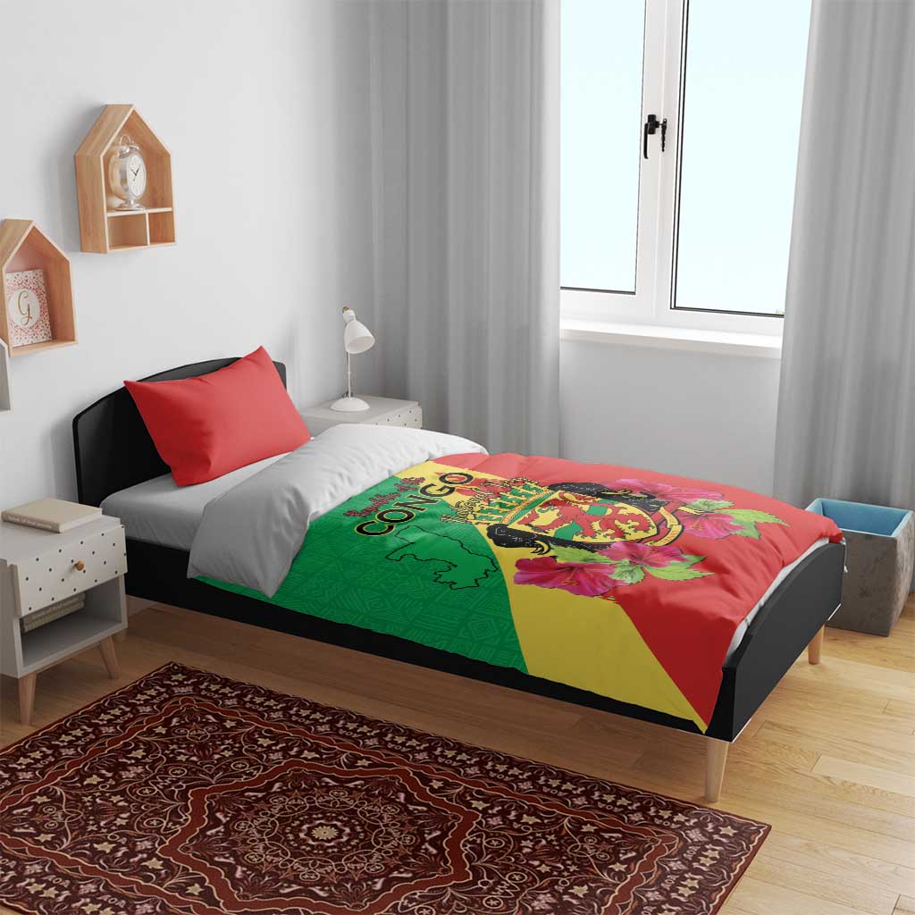 Personalized Congo-Brazzaville National Day Bedding Set Coat Of Arms With Map - African Pride