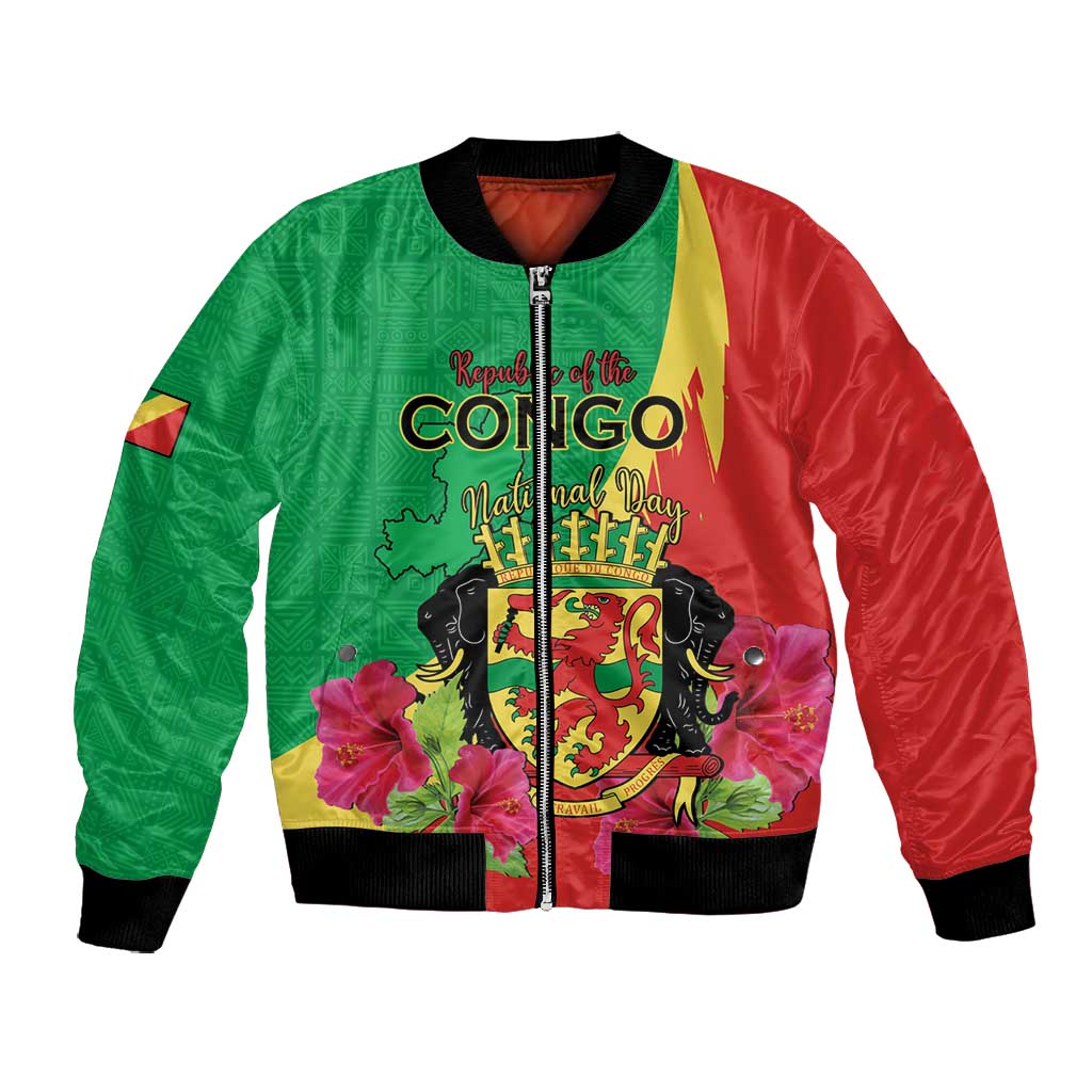 Personalized Congo-Brazzaville National Day Bomber Jacket Coat Of Arms With Map - African Pride