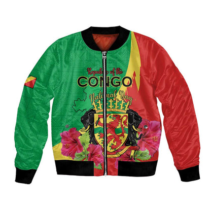 Personalized Congo-Brazzaville National Day Bomber Jacket Coat Of Arms With Map - African Pride