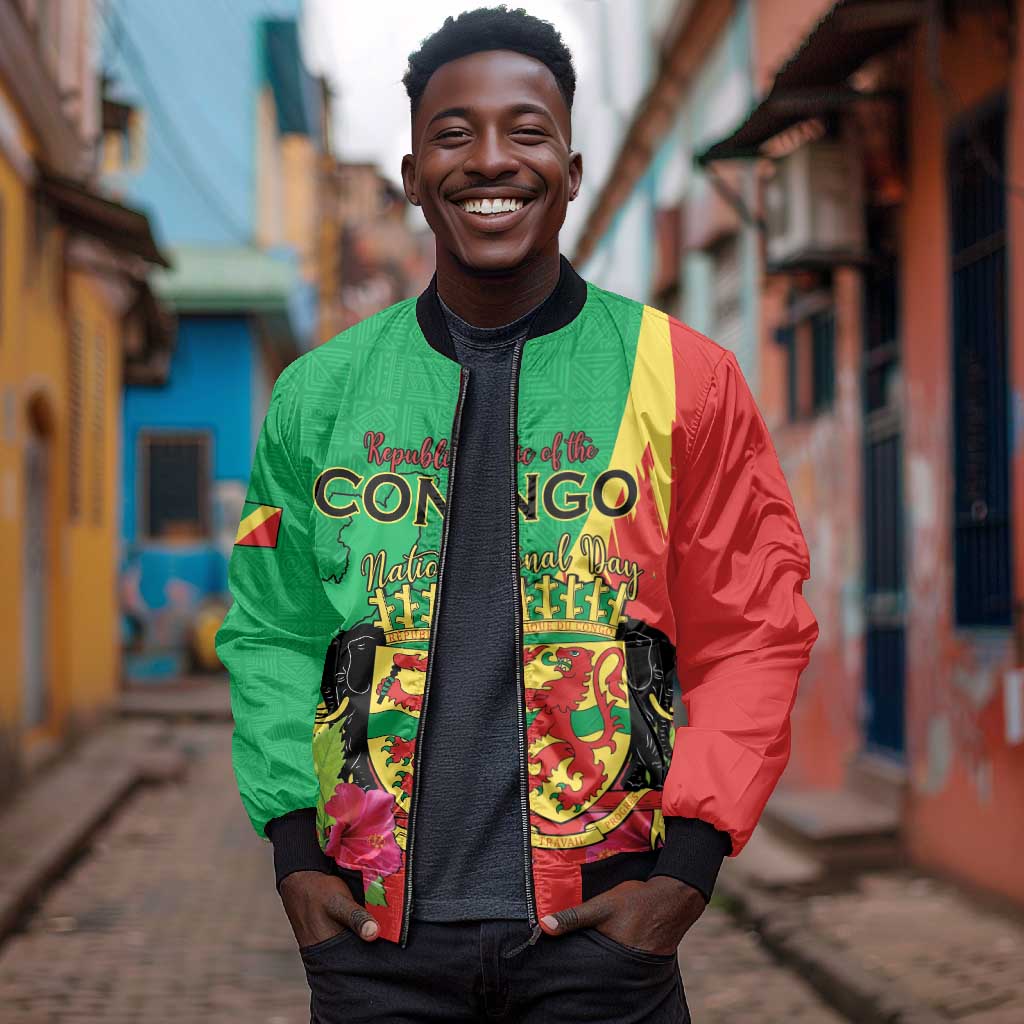 Personalized Congo-Brazzaville National Day Bomber Jacket Coat Of Arms With Map - African Pride