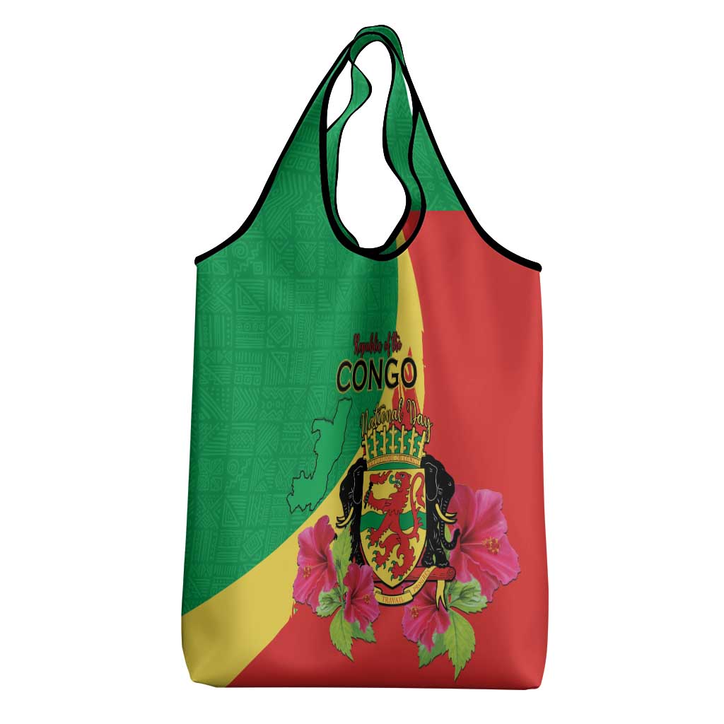 Personalized Congo-Brazzaville National Day Grocery Bag Coat Of Arms With Map - African Pride