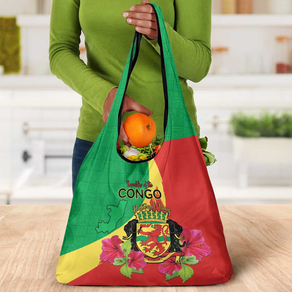 Personalized Congo-Brazzaville National Day Grocery Bag Coat Of Arms With Map - African Pride