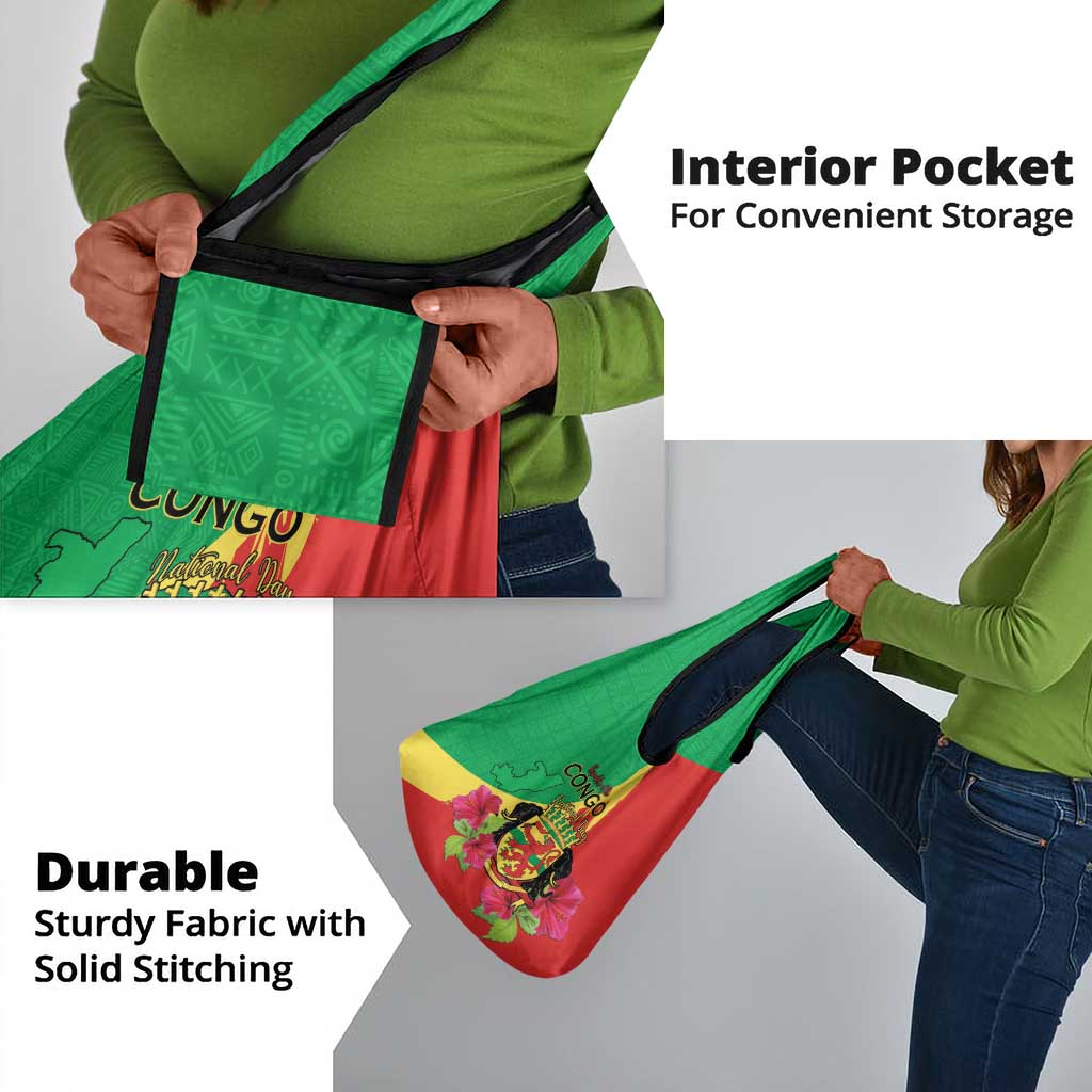 Personalized Congo-Brazzaville National Day Grocery Bag Coat Of Arms With Map - African Pride