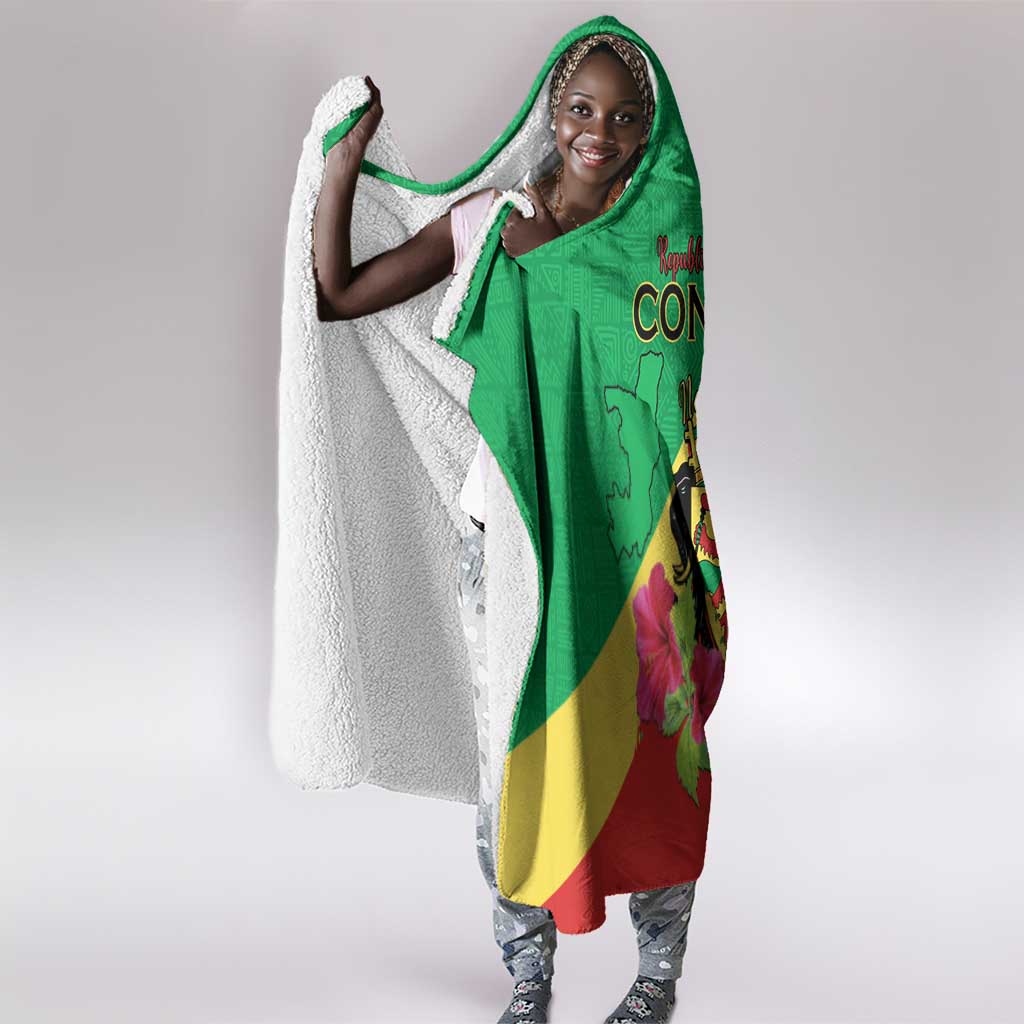 Personalized Congo-Brazzaville National Day Hooded Blanket Coat Of Arms With Map - African Pride