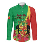 Personalized Congo-Brazzaville National Day Long Sleeve Button Shirt Coat Of Arms With Map - African Pride