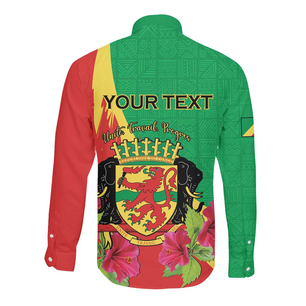 Personalized Congo-Brazzaville National Day Long Sleeve Button Shirt Coat Of Arms With Map - African Pride