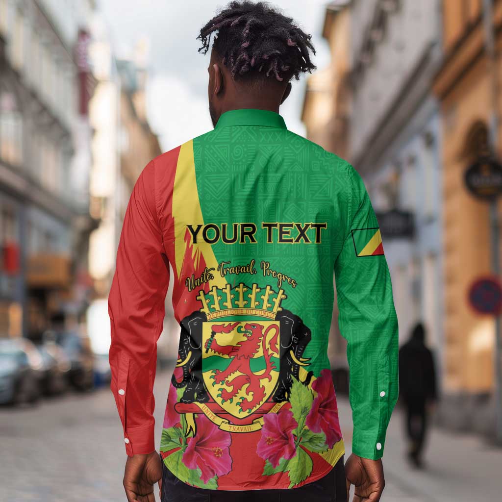 Personalized Congo-Brazzaville National Day Long Sleeve Button Shirt Coat Of Arms With Map - African Pride