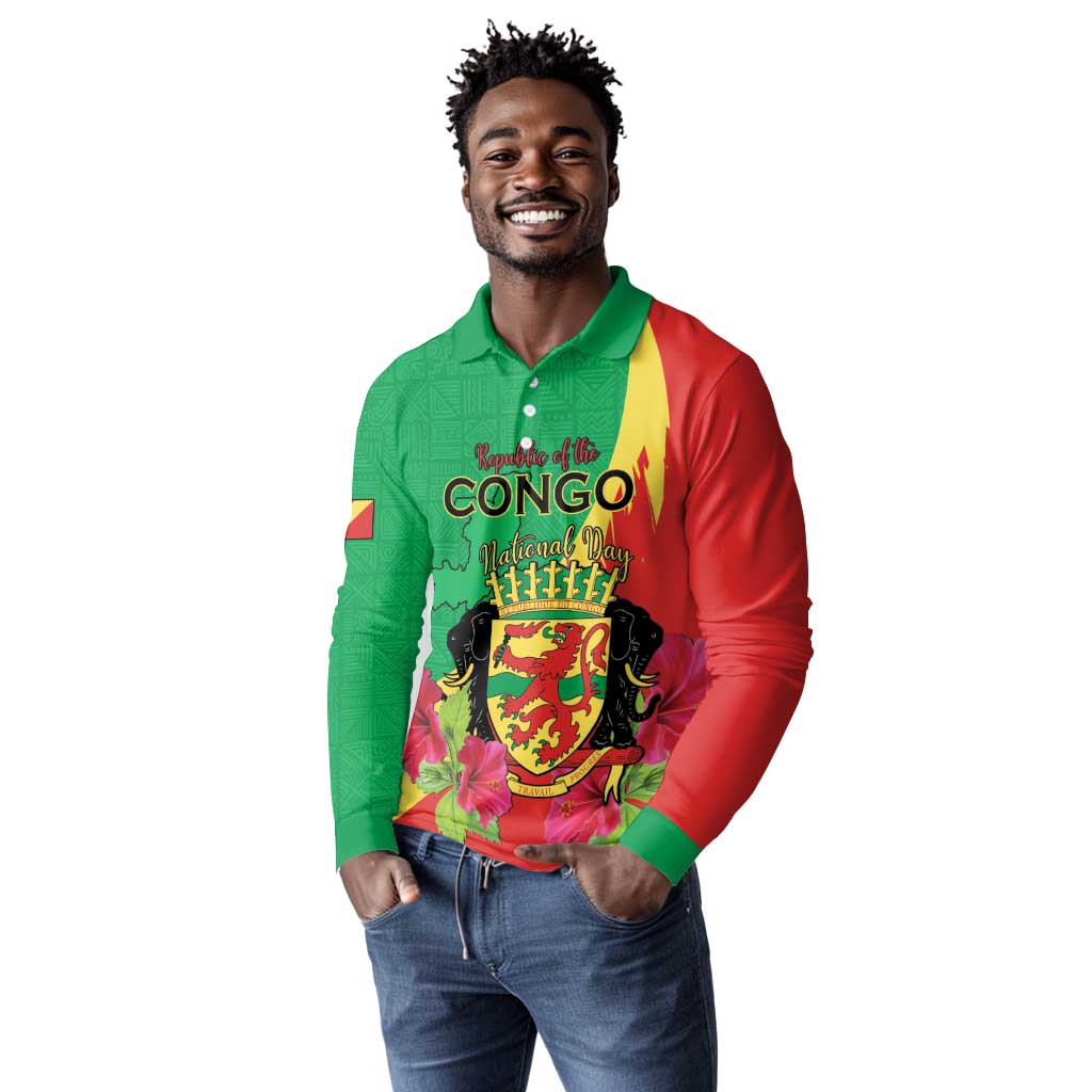 Personalized Congo-Brazzaville National Day Long Sleeve Polo Shirt Coat Of Arms With Map - African Pride