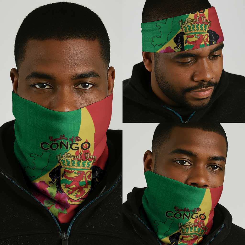 Personalized Congo-Brazzaville National Day Neck Gaiter Coat Of Arms Map LT15