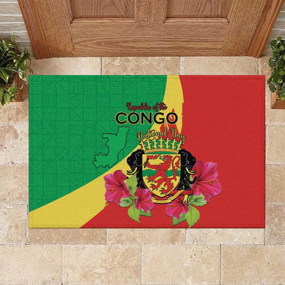 Personalized Congo-Brazzaville National Day Rubber Doormat Coat Of Arms With Map - African Pride