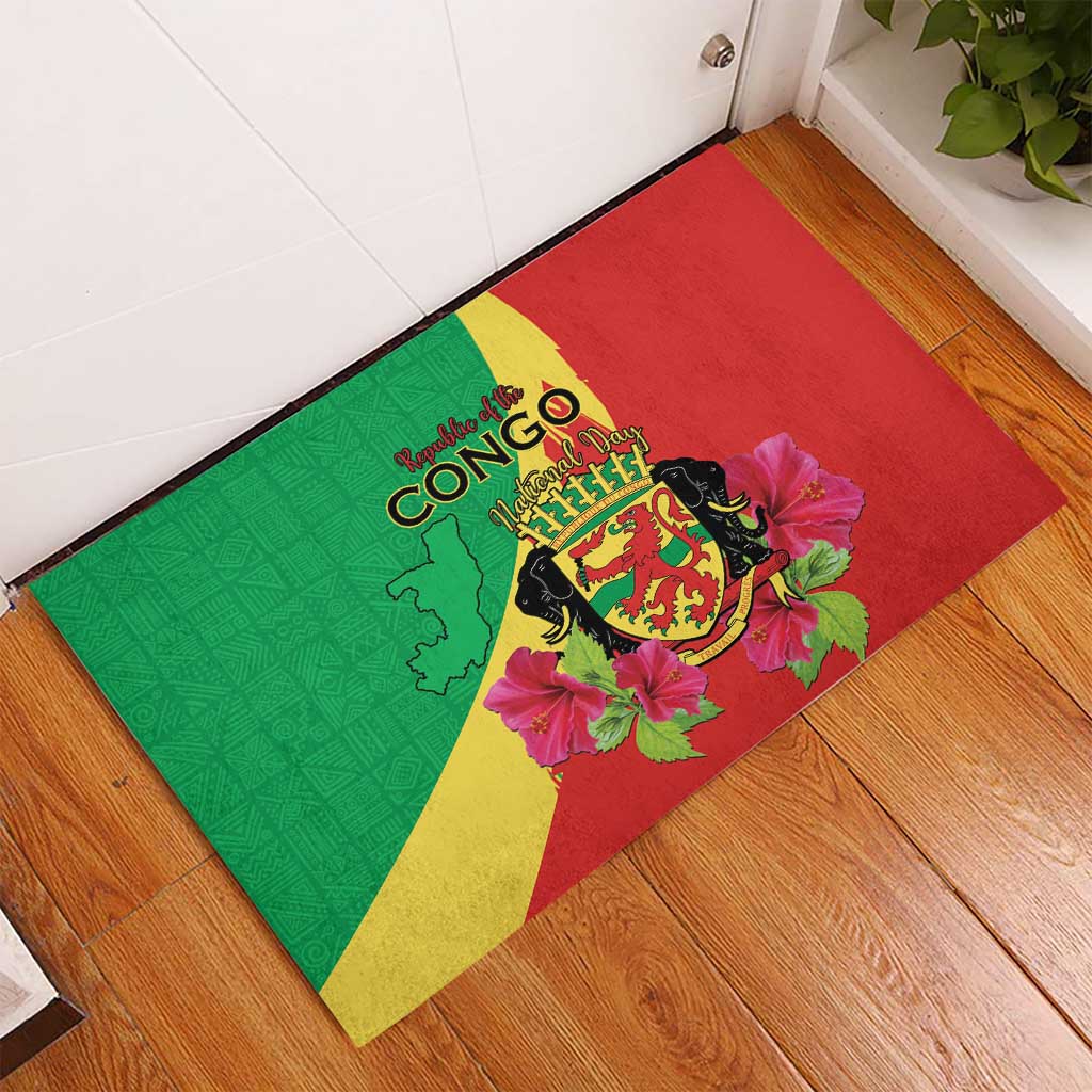 Personalized Congo-Brazzaville National Day Rubber Doormat Coat Of Arms With Map - African Pride