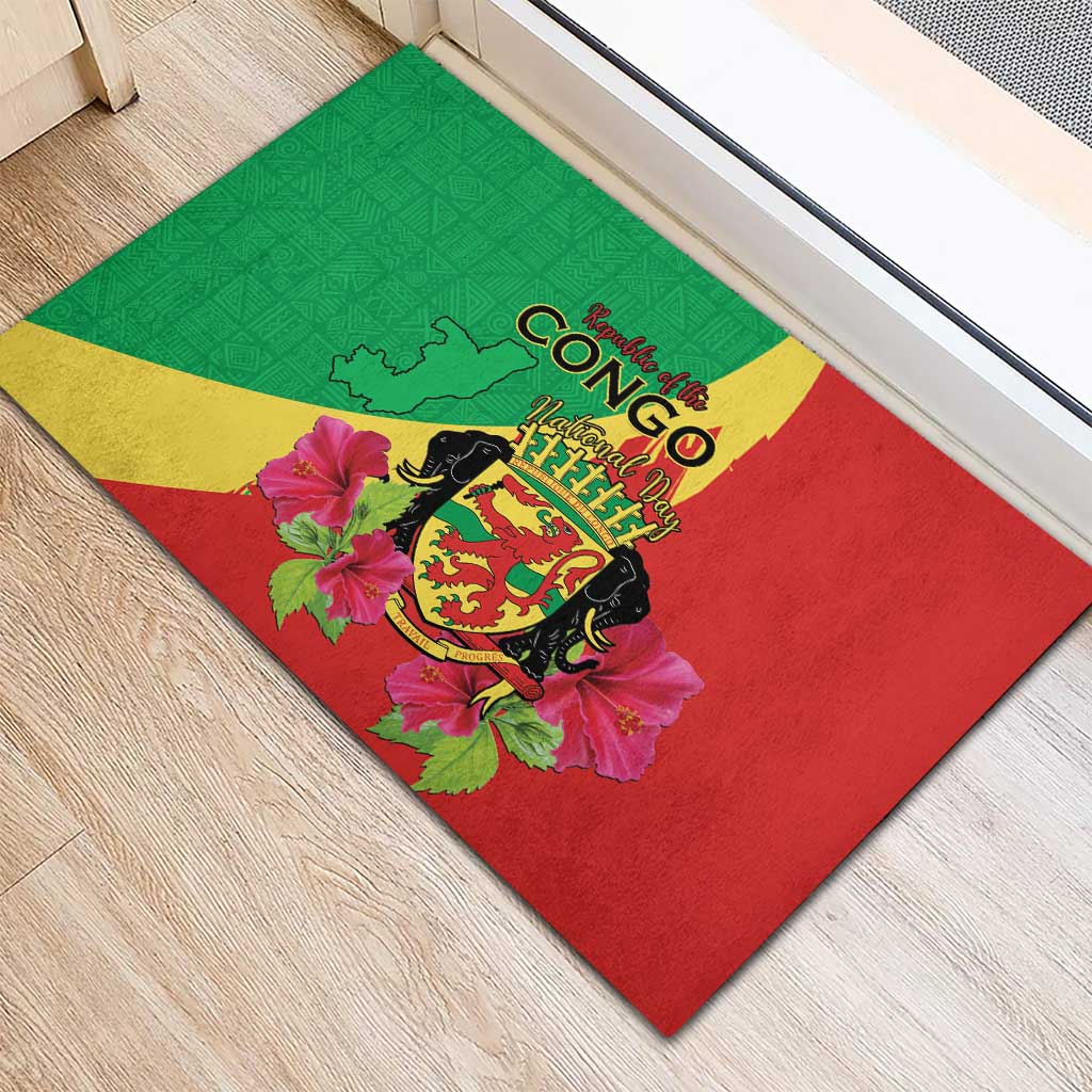 Personalized Congo-Brazzaville National Day Rubber Doormat Coat Of Arms With Map - African Pride
