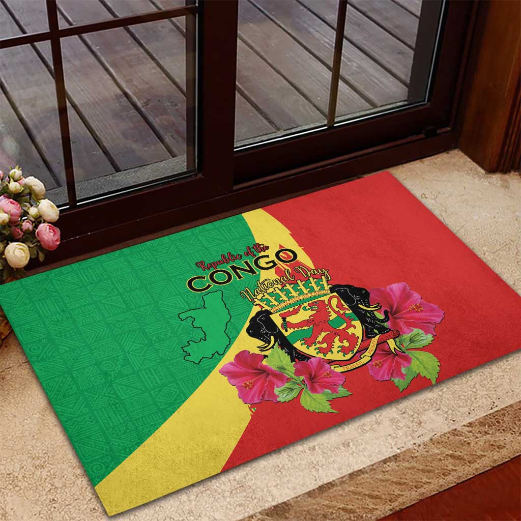 Personalized Congo-Brazzaville National Day Rubber Doormat Coat Of Arms With Map - African Pride