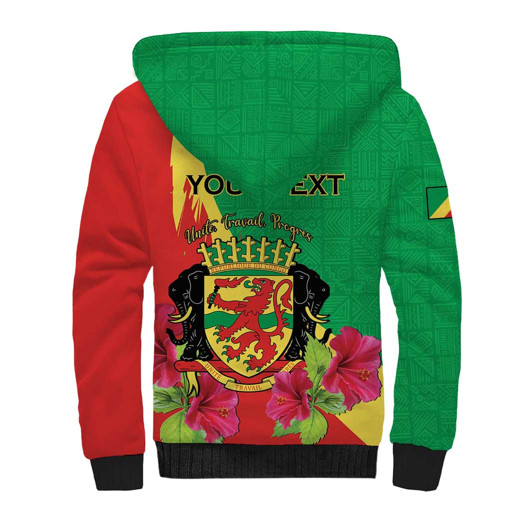 Personalized Congo-Brazzaville National Day Sherpa Hoodie Coat Of Arms With Map - African Pride