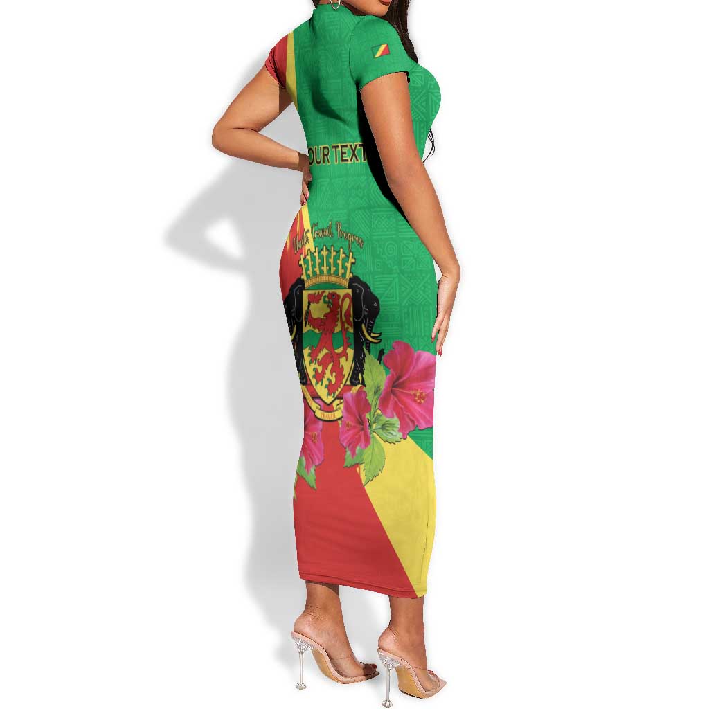 Personalized Congo-Brazzaville National Day Short Sleeve Bodycon Dress Coat Of Arms With Map - African Pride