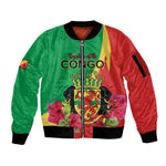 Personalized Congo-Brazzaville National Day Sleeve Zip Bomber Jacket Coat Of Arms With Map - African Pride