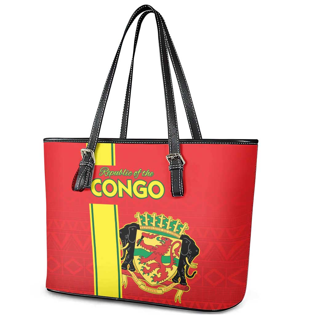 Republique du Congo Football Leather Tote Bag Go Ba Diabulu ya Mbwaki Red Color - African Pride