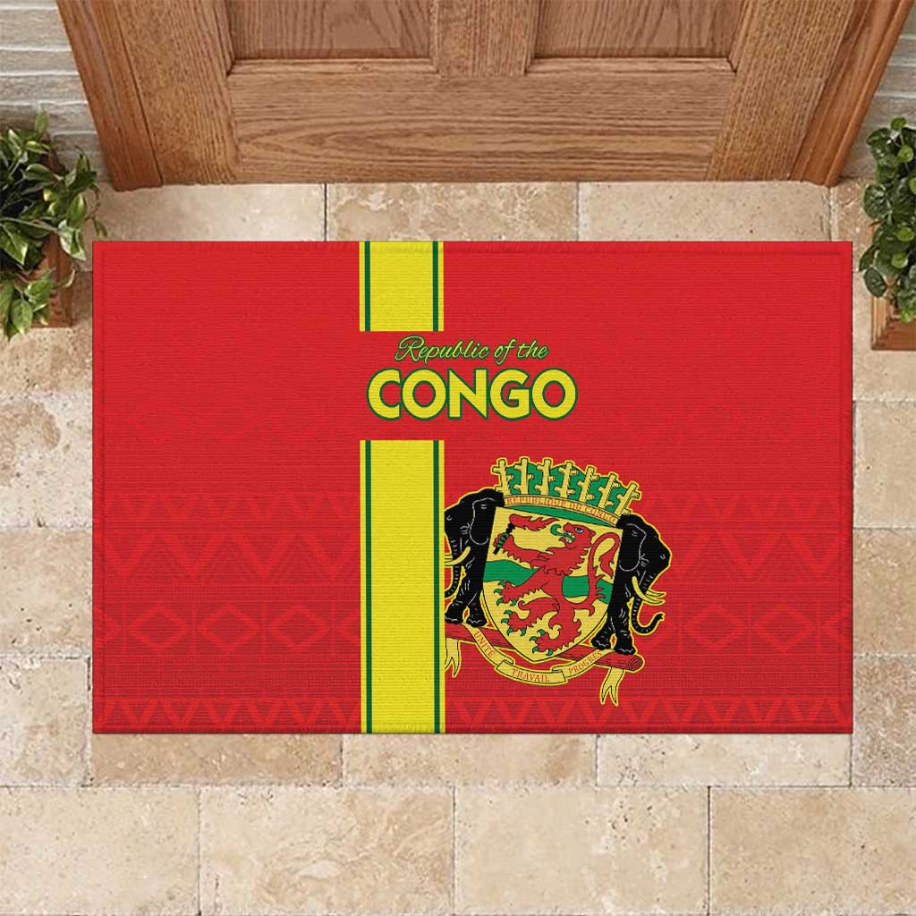 Republique du Congo Football Rubber Doormat Go Ba Diabulu ya Mbwaki Red Color - African Pride