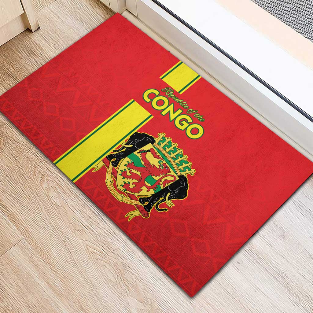 Republique du Congo Football Rubber Doormat Go Ba Diabulu ya Mbwaki Red Color - African Pride