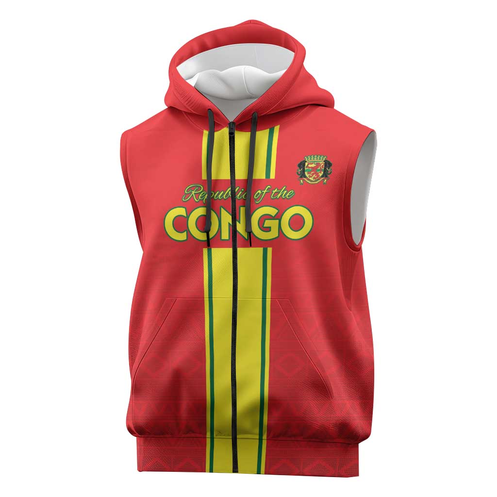Custom Republique du Congo Football Sleeveless Zip Hoodie Go Ba Diabulu ya Mbwaki Red Color - African Pride