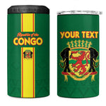 Custom Republique du Congo Football 4 in 1 Can Cooler Tumbler Go Ba Diabulu ya Mbwaki Green Color - African Pride