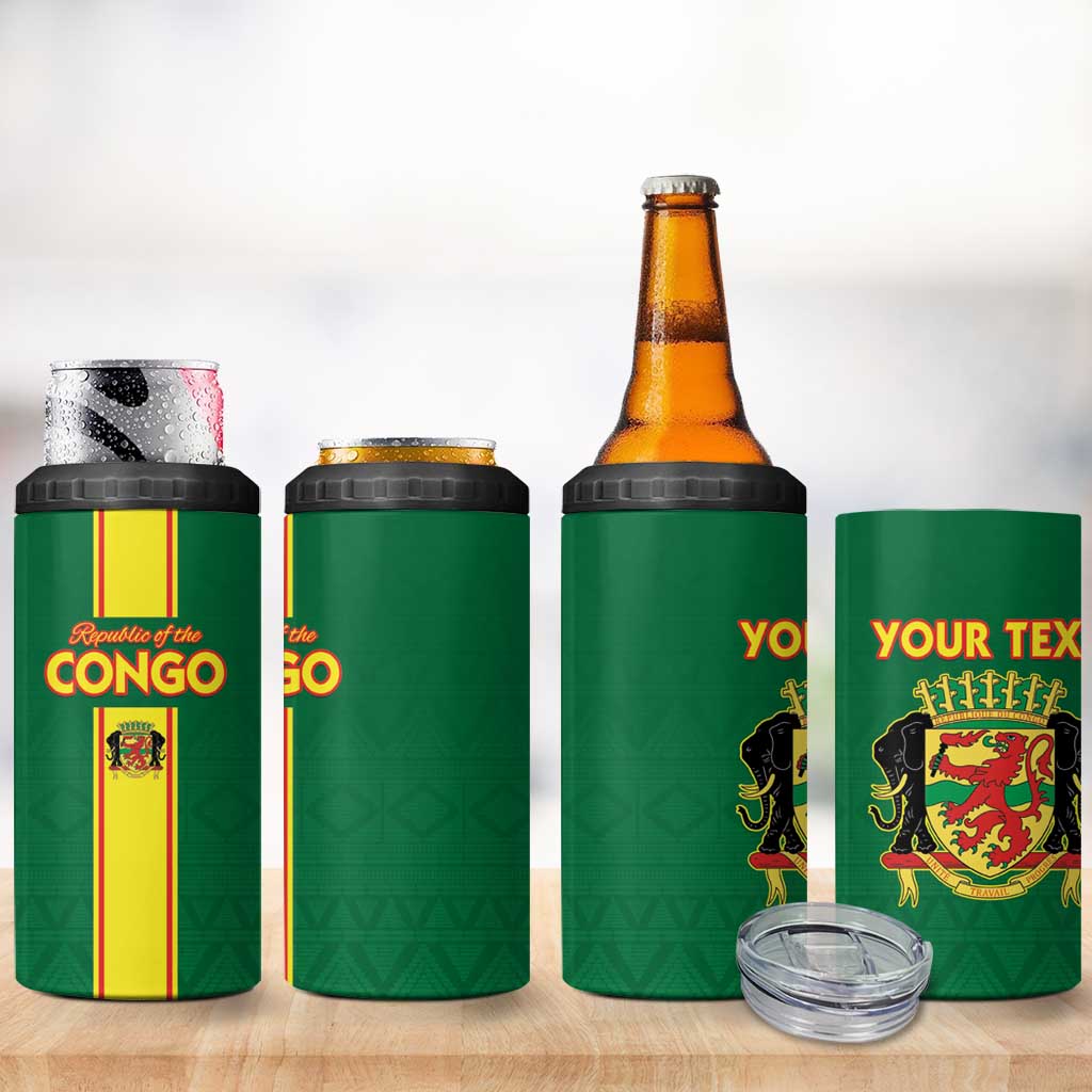 Custom Republique du Congo Football 4 in 1 Can Cooler Tumbler Go Ba Diabulu ya Mbwaki Green Color - African Pride
