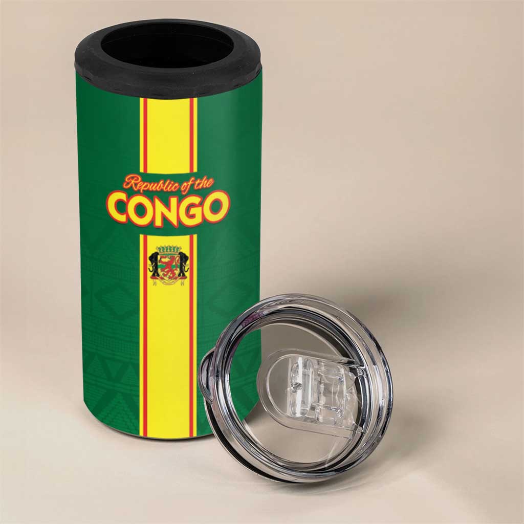 Custom Republique du Congo Football 4 in 1 Can Cooler Tumbler Go Ba Diabulu ya Mbwaki Green Color - African Pride