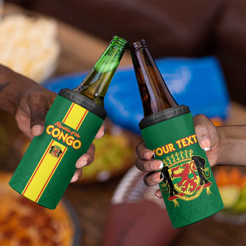 Custom Republique du Congo Football 4 in 1 Can Cooler Tumbler Go Ba Diabulu ya Mbwaki Green Color - African Pride
