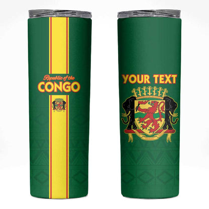 Custom Republique du Congo Football Skinny Tumbler Go Ba Diabulu ya Mbwaki Green Color - African Pride