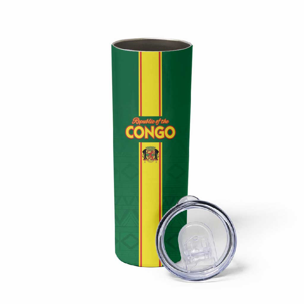Custom Republique du Congo Football Skinny Tumbler Go Ba Diabulu ya Mbwaki Green Color - African Pride