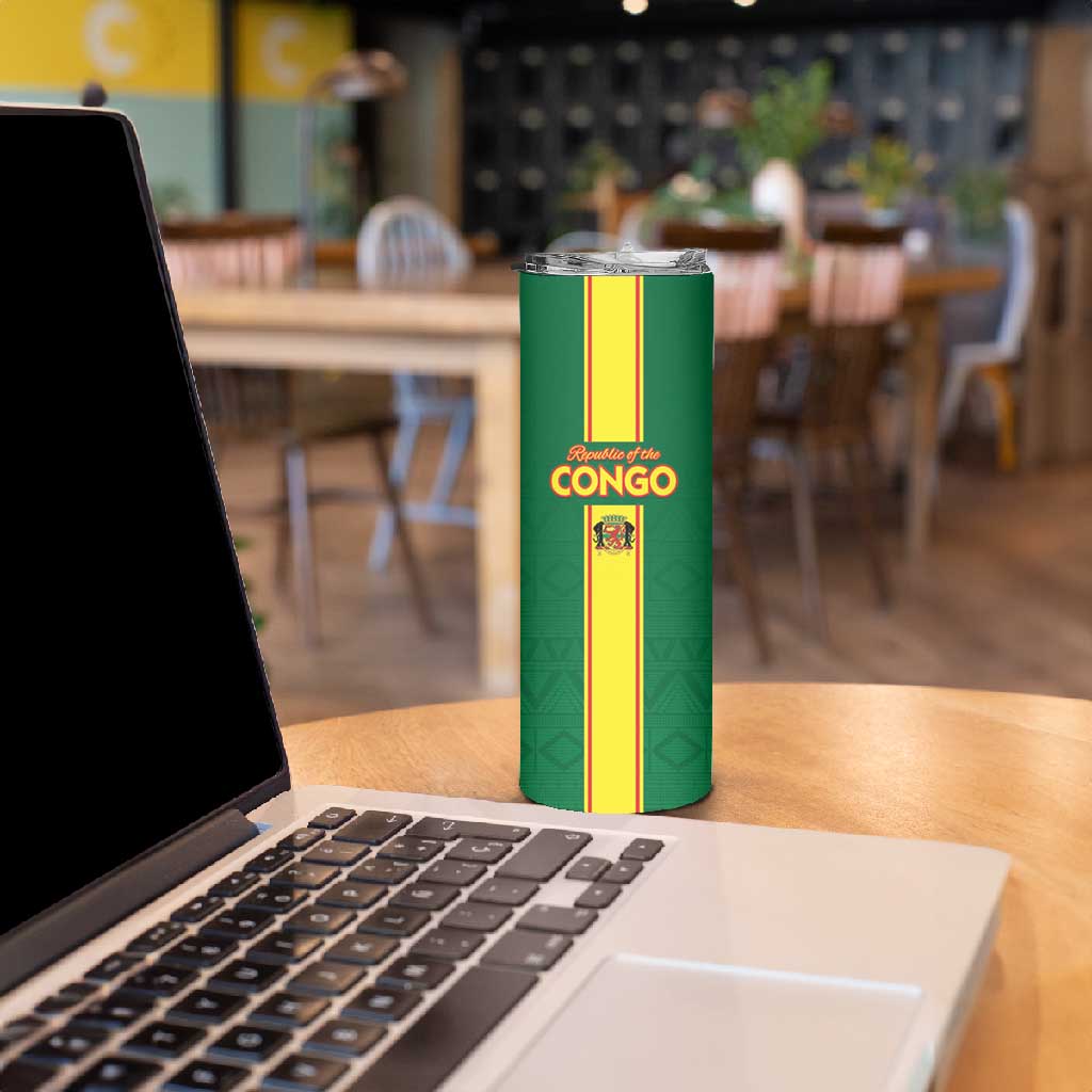 Custom Republique du Congo Football Skinny Tumbler Go Ba Diabulu ya Mbwaki Green Color - African Pride