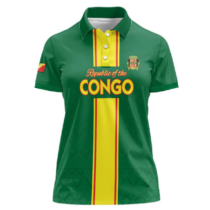 Custom Republique du Congo Football Women Polo Shirt Go Ba Diabulu ya Mbwaki Green Color - African Pride
