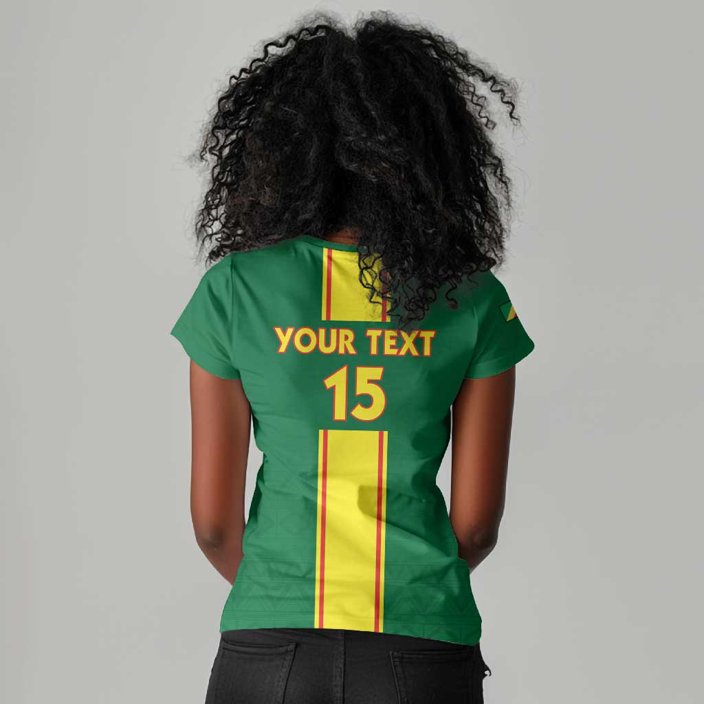 Custom Republique du Congo Football Women V-Neck T-Shirt Go Ba Diabulu ya Mbwaki Green Color - African Pride