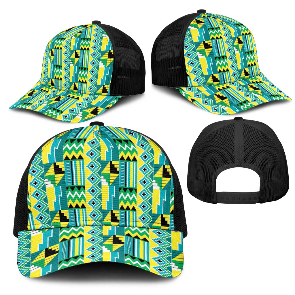 African Nkyinkyin Kente Pattern Mesh Trucker Cap - African Pride
