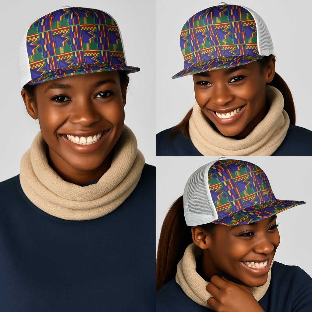 African Fathia Fata Nkrumah Kente Pattern Mesh Trucker Cap - African Pride