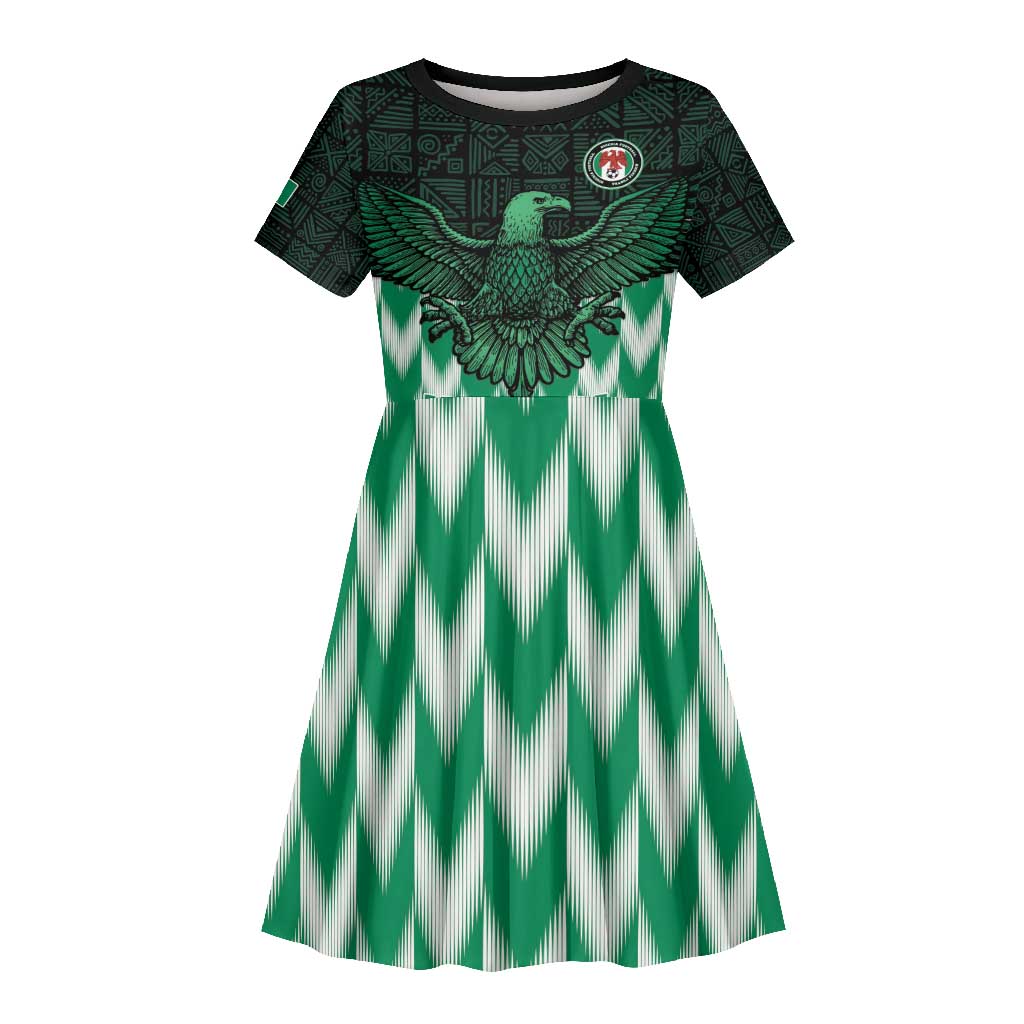 Custom Nigeria Football Kid Short Sleeve Dress African Pattern