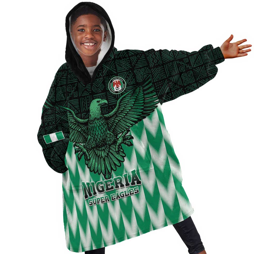 Custom Nigeria Football Kid Wearable Blanket Hoodie African Pattern