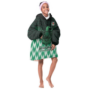 Custom Nigeria Football Kid Wearable Blanket Hoodie African Pattern