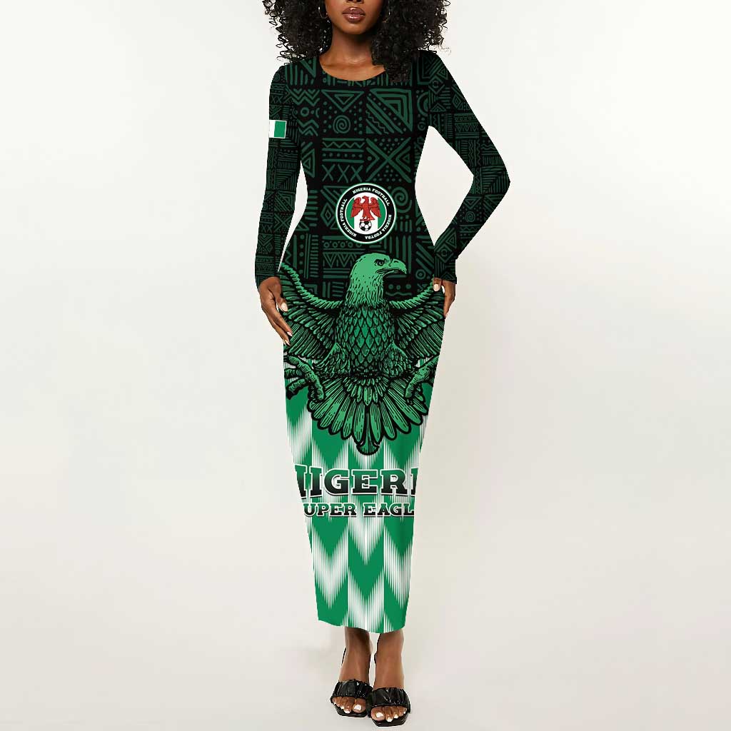 Custom Nigeria Football Long Sleeve Bodycon Dress African Pattern