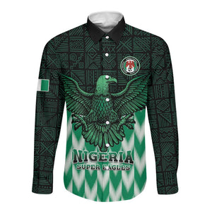 Custom Nigeria Football Long Sleeve Button Shirt African Pattern