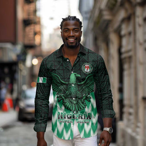 Custom Nigeria Football Long Sleeve Button Shirt African Pattern