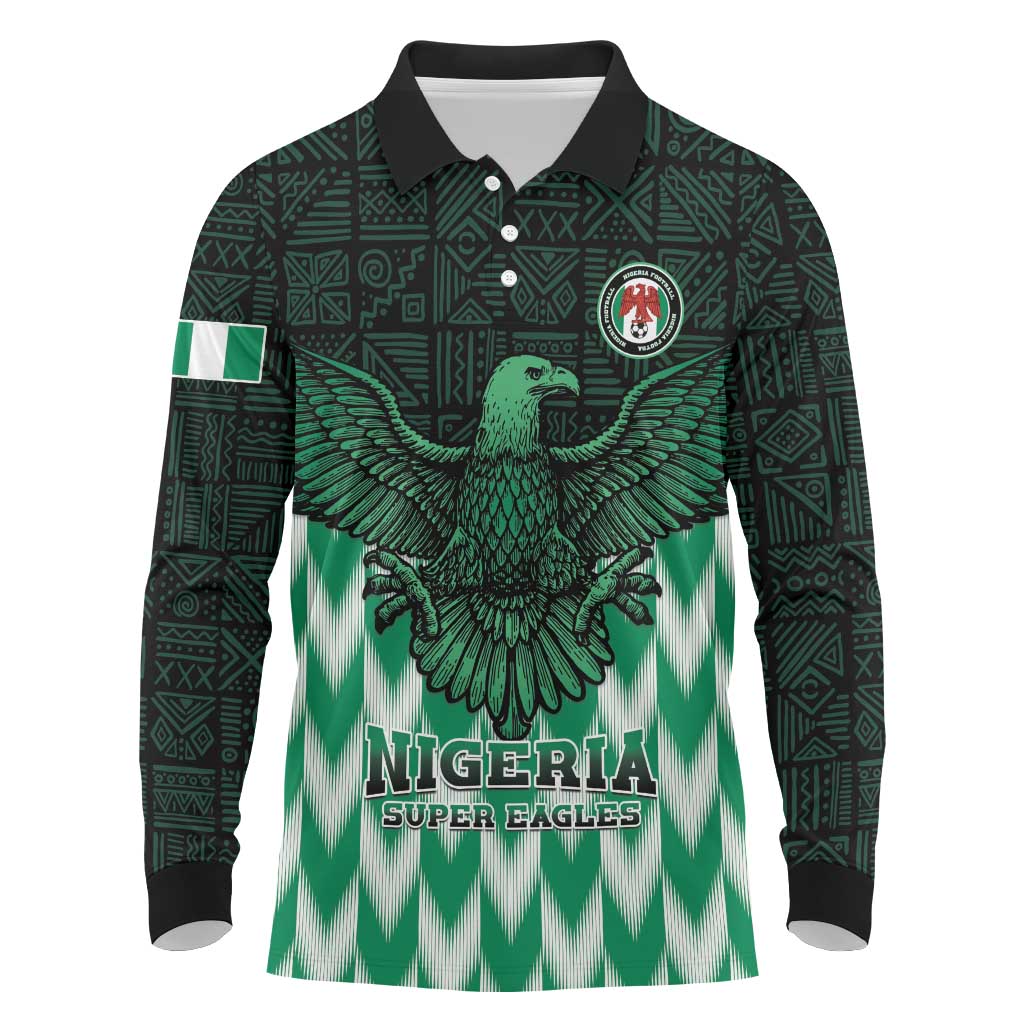 Custom Nigeria Football Long Sleeve Polo Shirt African Pattern