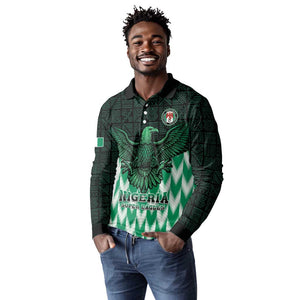 Custom Nigeria Football Long Sleeve Polo Shirt African Pattern